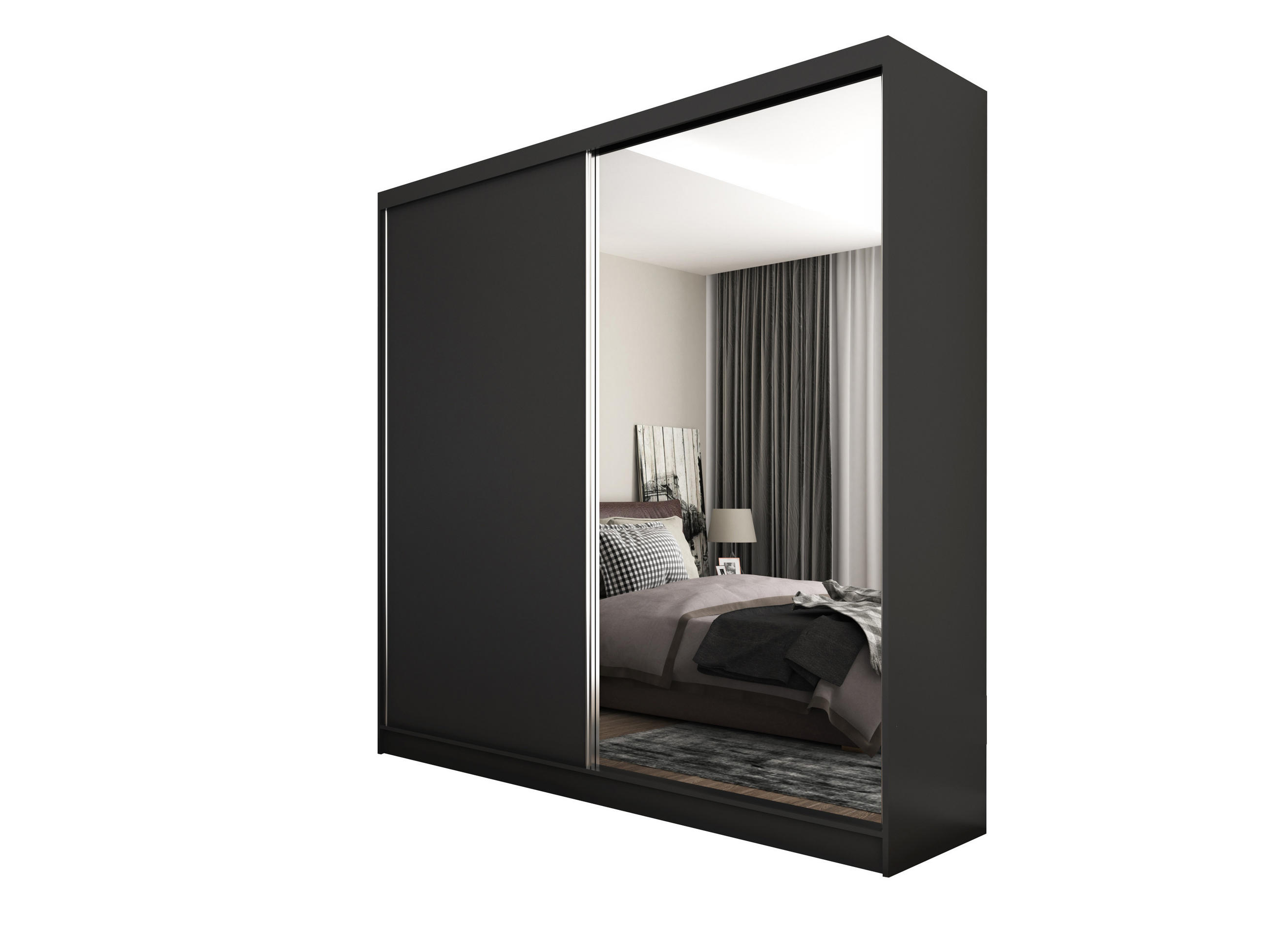 SCHWEBETÜRENSCHRANK PATRIZIA 200/216/61 cm 2-türig mit Spiegel Schwarz - Schwarz, Holzwerkstoff (200/216/61cm) - MASSENO