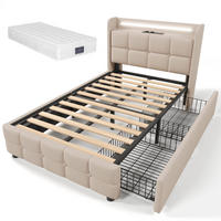 POLSTERBETT mit USB-Ladefunktion, Kopfteil und LED-Beleuchtung - Beige, Textil (140/200cm)