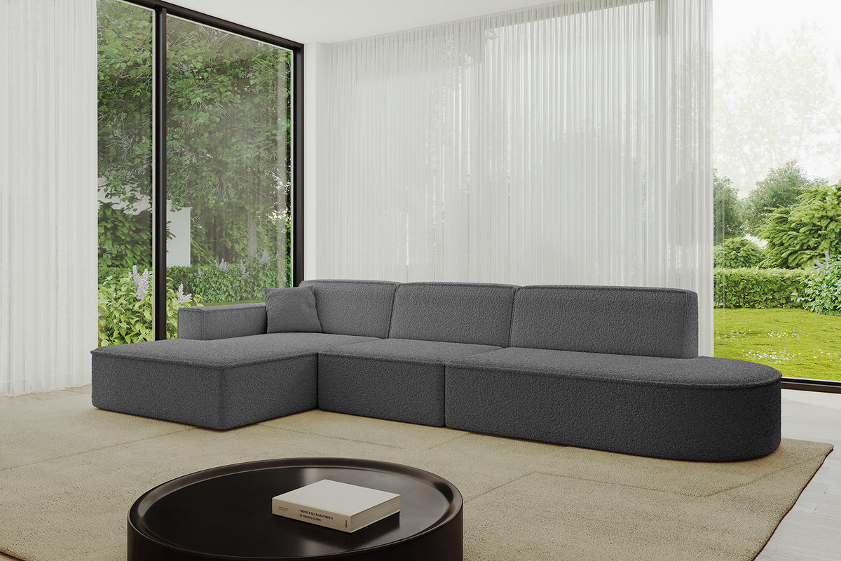 ECKSOFA Ottomane Links IREA-L2-v4 - 327x165x77 cm Grau - Olivgrün, Holzwerkstoff/Textil (327/165cm) - ALTDECOR