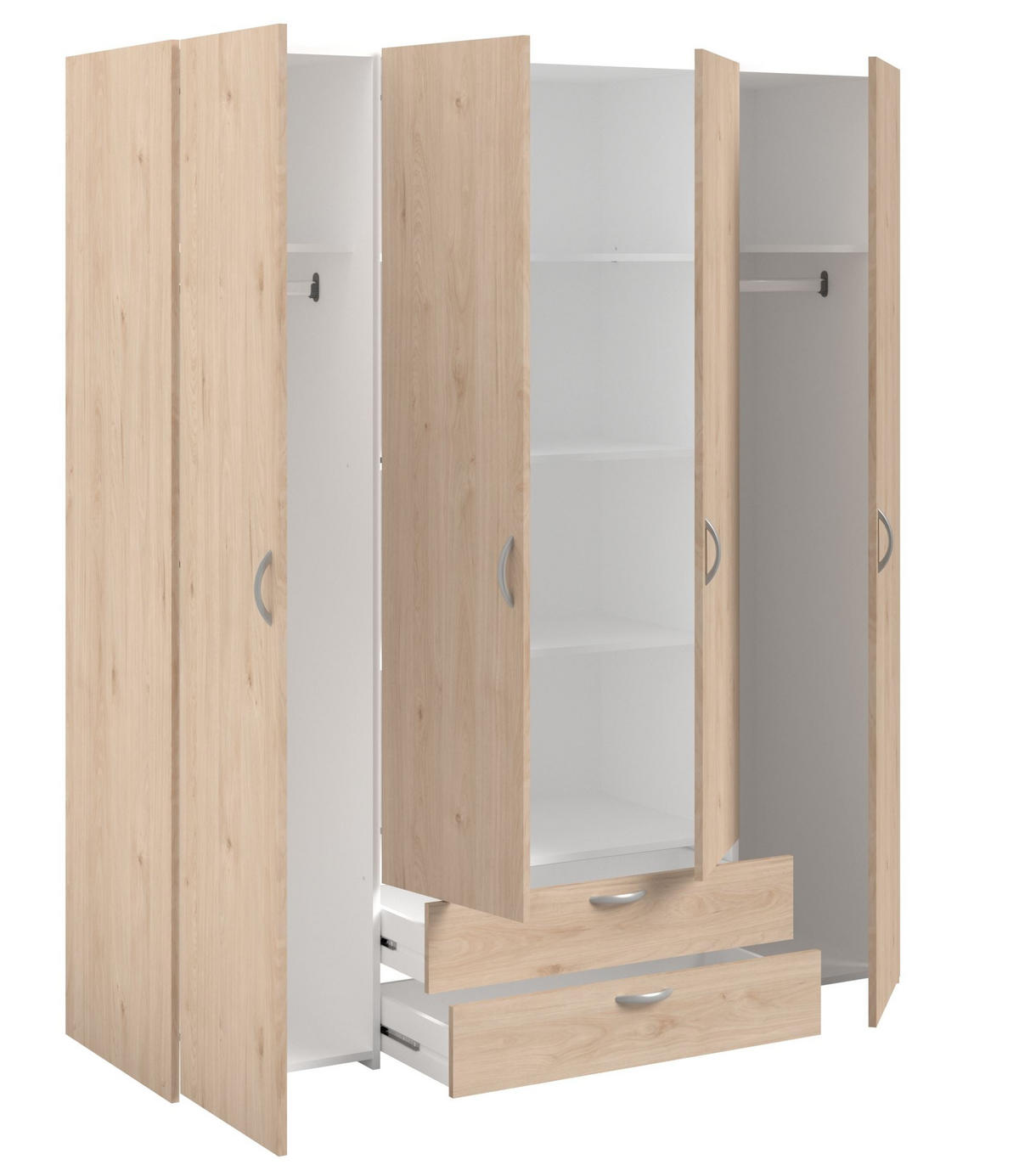 KLEIDERSCHRANK 4-trg. Parisot Daily 11 Holzdekor Eiche Jackson - Eichefarben, Kunststoff (160/185/51cm) - 58aufmkessel