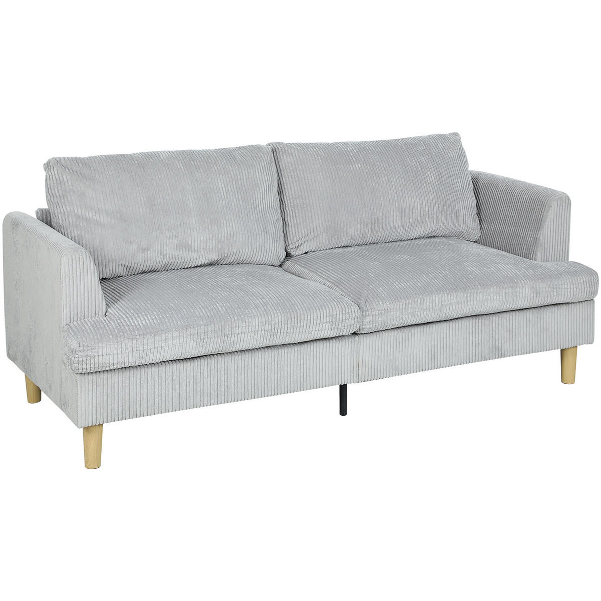 3-SITZER-SOFA DE-06574 Cordoptik & gepolsterte Armlehnen Hellgrau - Hellgrau, Holz/Textil (80/86/188cm) - ComfortXL
