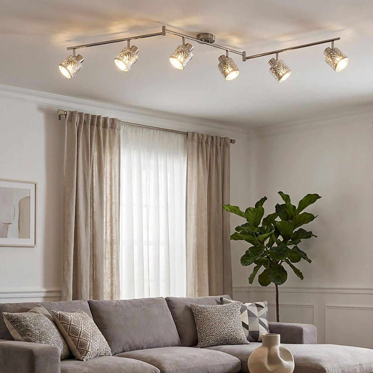DECKENLEUCHTE Metall Silber mit Dekorstanzungen - Silberfarben, Metall (145/14/18cm) - Globo Lighting