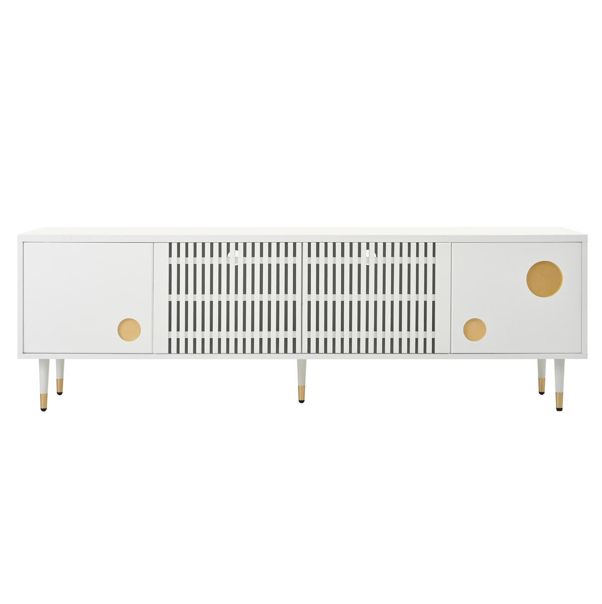 TV ormarić 170/36/54 cm bijeli od MDF-a s 4 vrata i otvorima za kabele - bijela, drvni materijal (170/54/36cm) - OKWISH