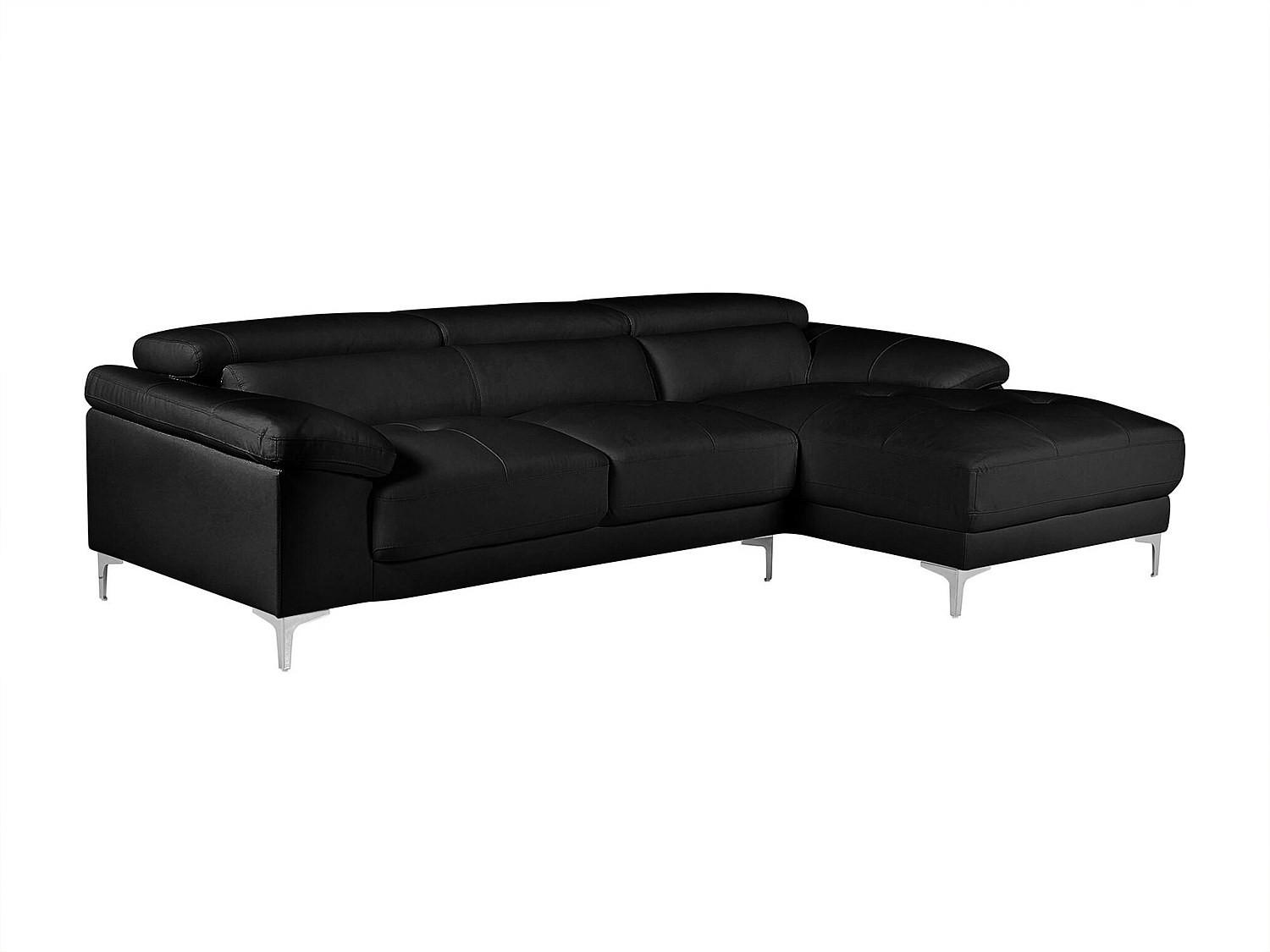 ECKSOFA - Ecke Rechts - Leder - Schwarz - SOLANGE - Schwarz, Leder (265/167cm) - Vente-Unique