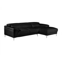 ECKSOFA - Ecke Rechts - Leder - Schwarz - SOLANGE - Schwarz, Leder (265/167cm) - Vente-Unique