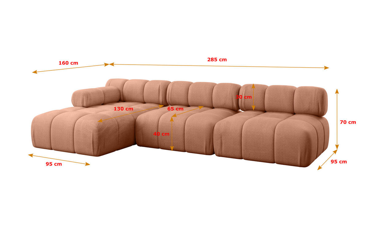 ECKSOFA modulares Sofa Razon-L2 - 285x160x70 cm Apricot Velours - Koralle, Holzwerkstoff/Textil (285/160cm) - ALTDECOR