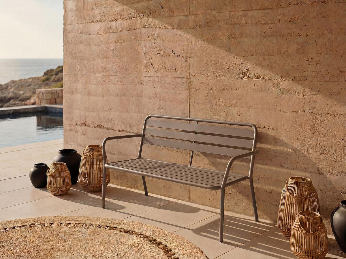 GARTENBANK - 2 Personen-Sitzer - Metall - Taupe - - Taupe, Metall (123/82/58cm) - Vente-Unique