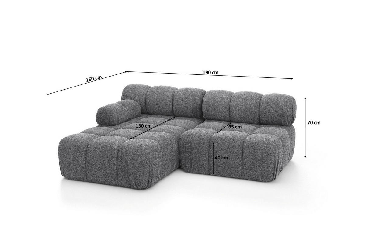 ECKSOFA L-Form Mini II Modular, Bouclé-Stoff Abriamo, Dunkelgrau, Links, Selia - Dunkelgrau, Holz (190/160cm) - Kaiser Möbel