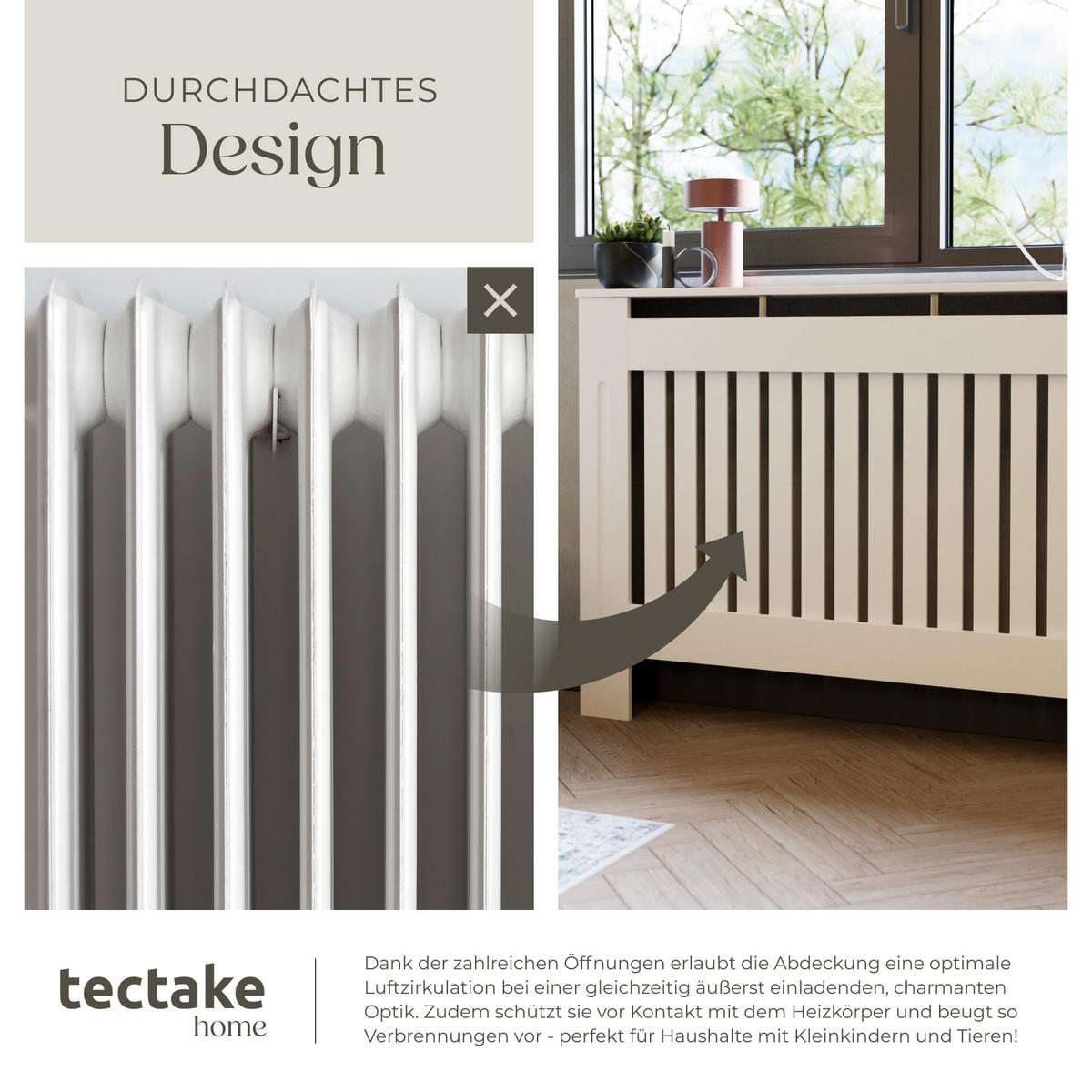 HEIZKÖRPERABDECKUNG Vila,optimale Luftzirkulation,weiß - Weiß, Holz (19/112/82cm) - tectake