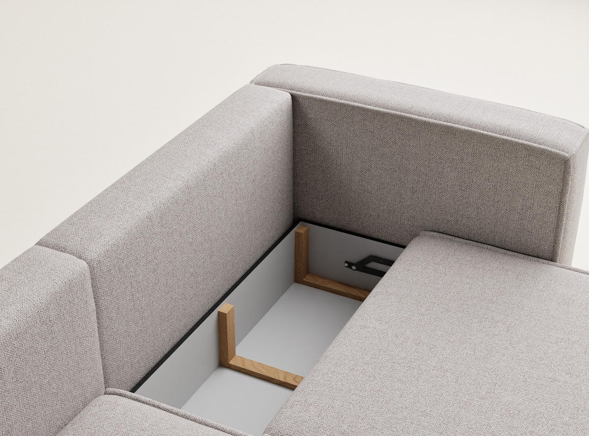 ECKSOFA MIT SCHLAFFUNKTION Velto Hellbeige Webstoff - Beige/Schwarz, Holz/Holzwerkstoff (152/250cm) - Maison de Reve