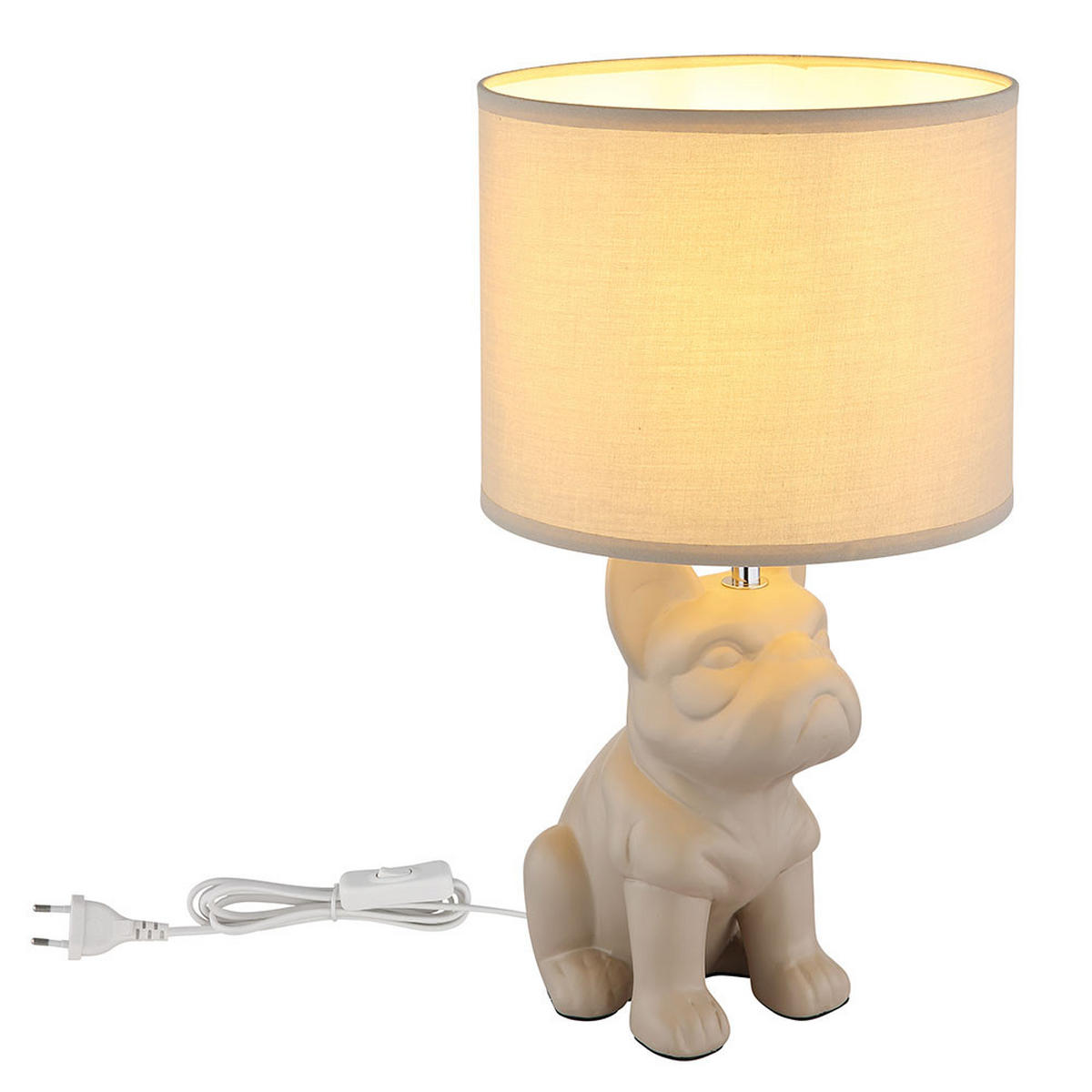 TISCHLEUCHTE Keramik Sandfarben Hunde Design - Beige, Textil (22/22/40cm) - Globo Lighting