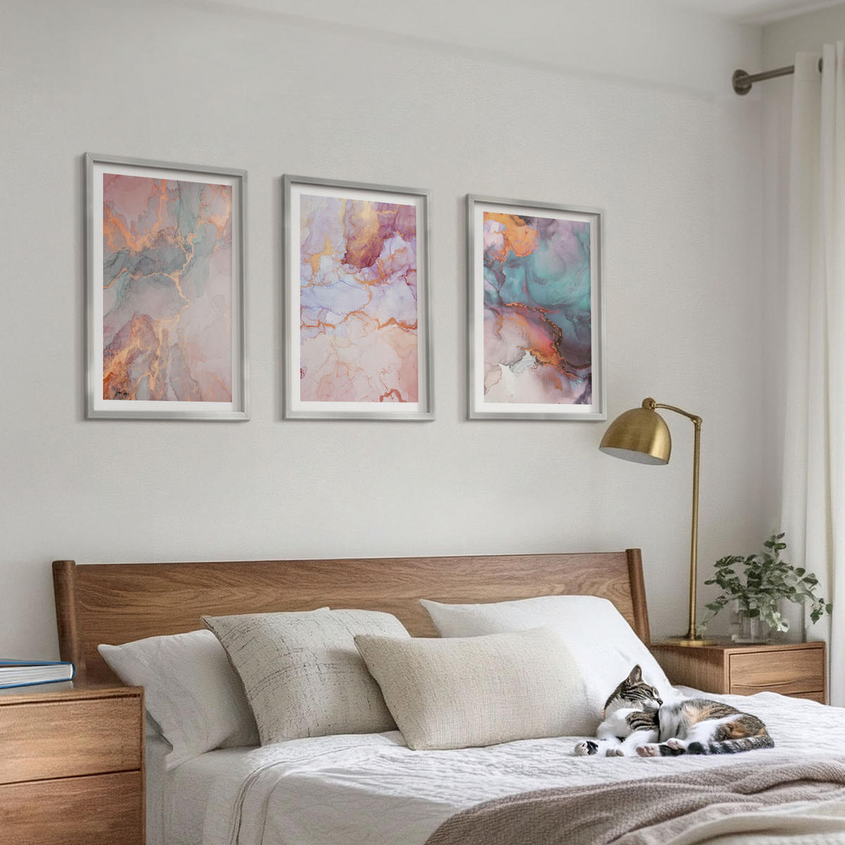 WANDBILDER 3er Set - 40x60 cm Silberner Rahmen - Abstrakte Pastellmuster - Silberfarben, Kunststoff (40/60cm) - ArtPrintCave