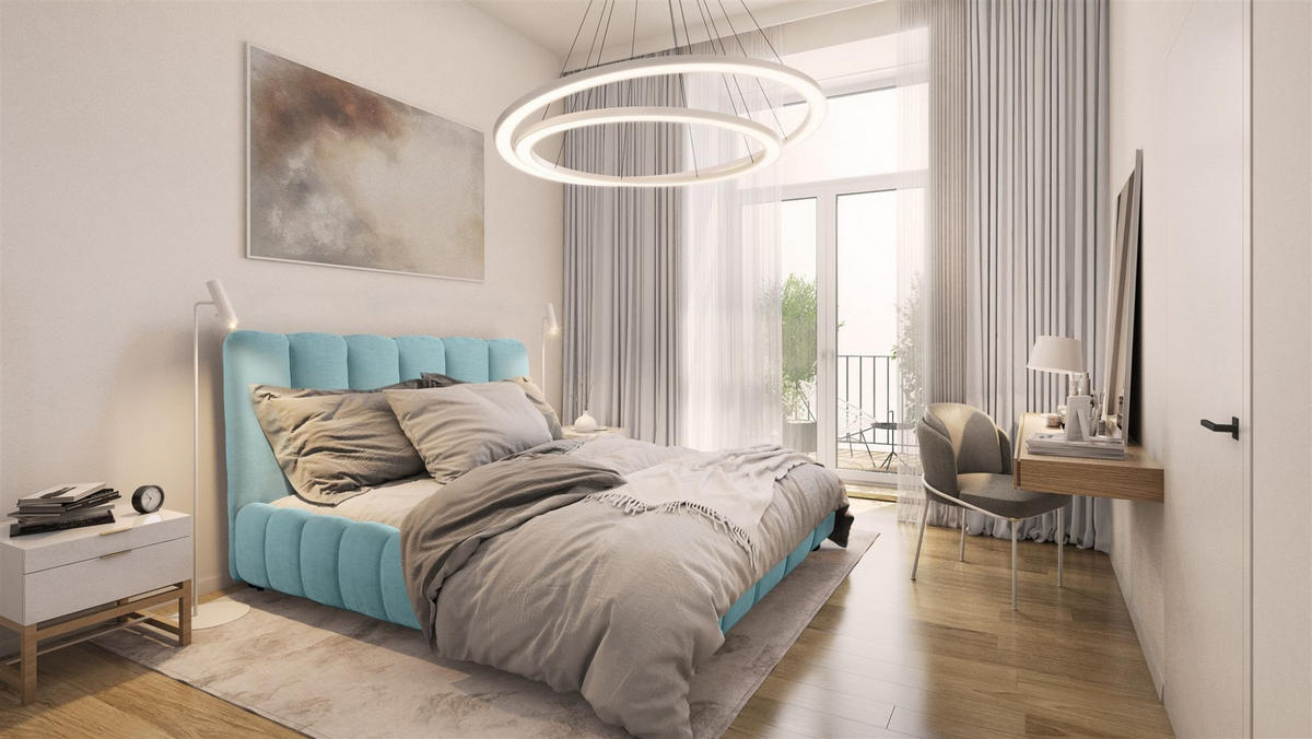POLSTERBETT Heda Komplettset - Hellblau, Holzwerkstoff/Textil (180/200cm) - Fun Möbel