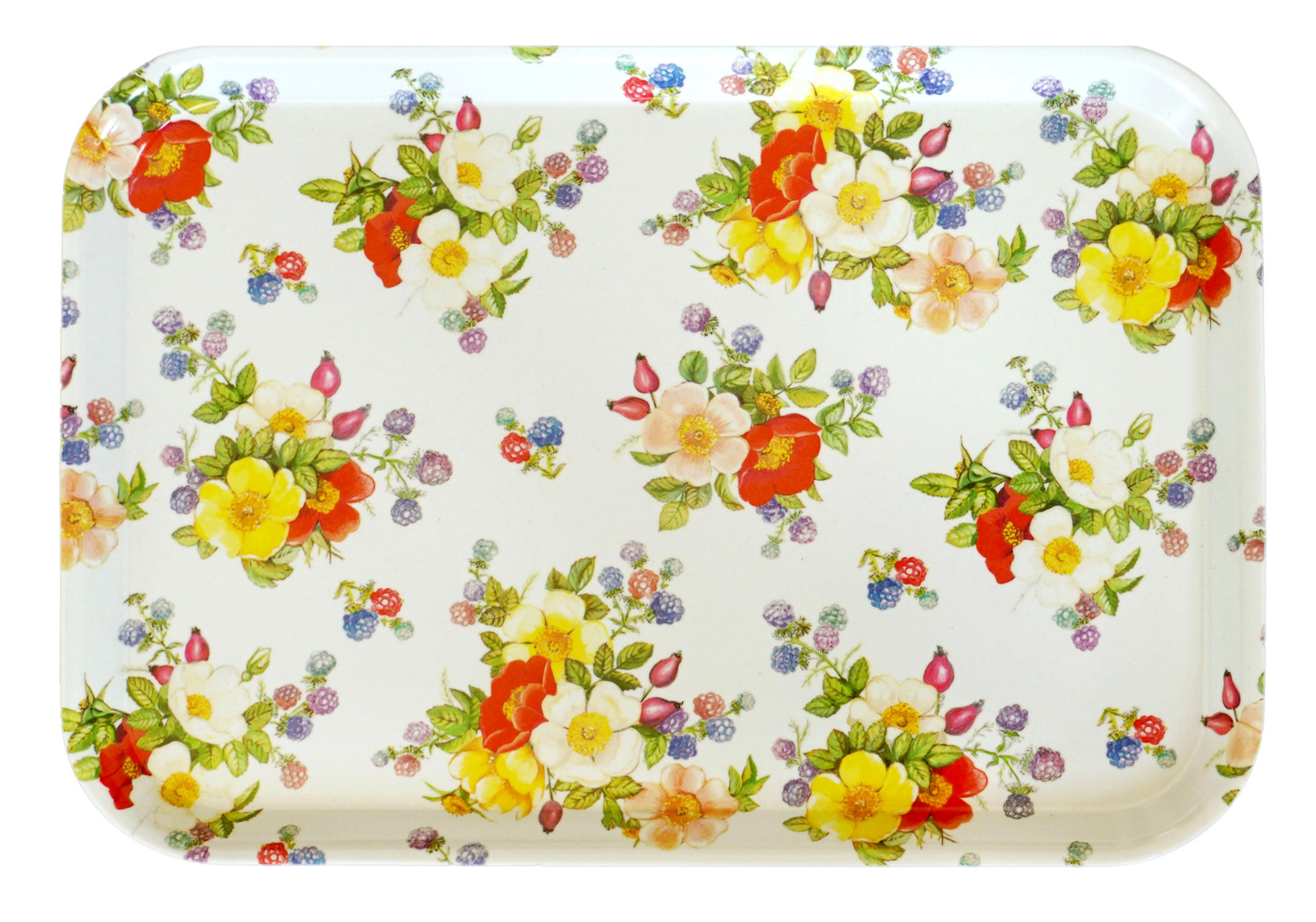 TABLETT Wildrosen, rechteckige Melamin Serviertablett 38x26 cm - Multicolor, Kunststoff (26/2/38cm) - Lashuma