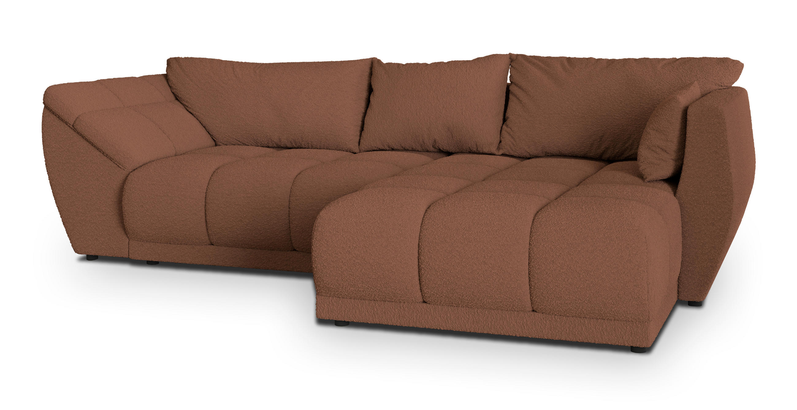 ECKSOFA ORENTI R-S Kupferfarben Boucle-Stoff mit Schlaffunktion - Kupferfarben, Holz (287/182cm) - MASSENO