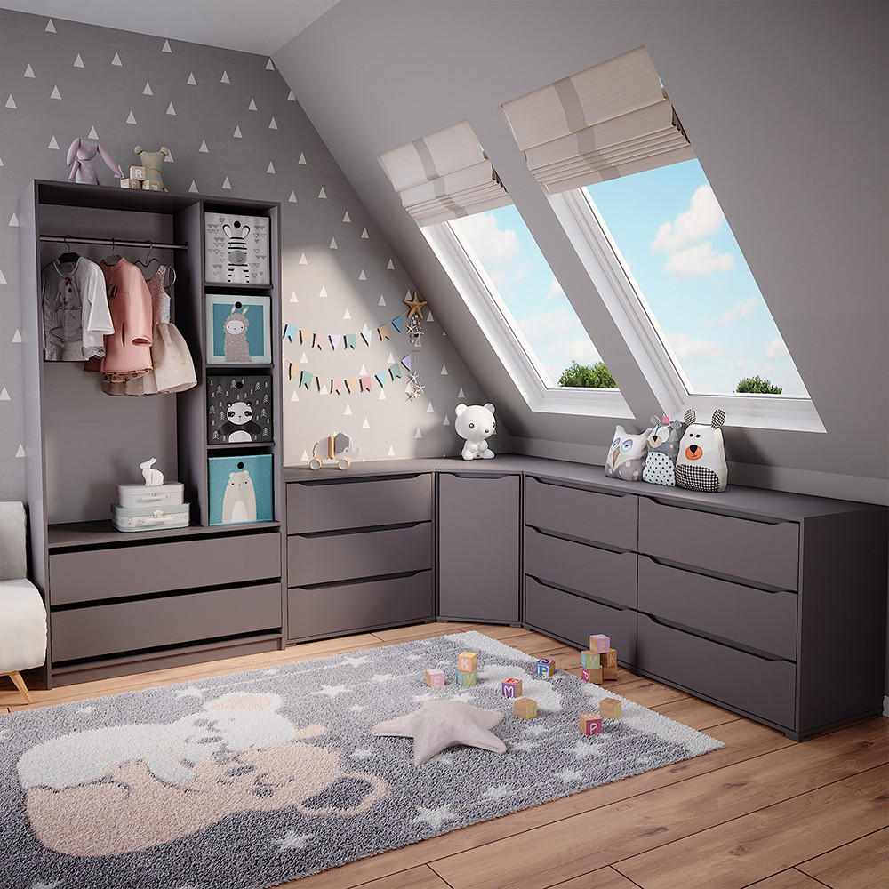 KINDERKLEIDERSCHRANK Elmo Anthrazit 100 x 200 cm mit 2 Schubladen - Anthrazit, Holzwerkstoff (100/200/50cm) - Vicco