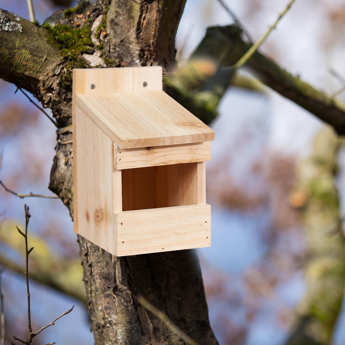 NISTKASTEN Natur Tannenholz Halbhöhle 20x12x15,5 cm - Hellbraun, Holz (12/20/15.5cm) - Relaxdays