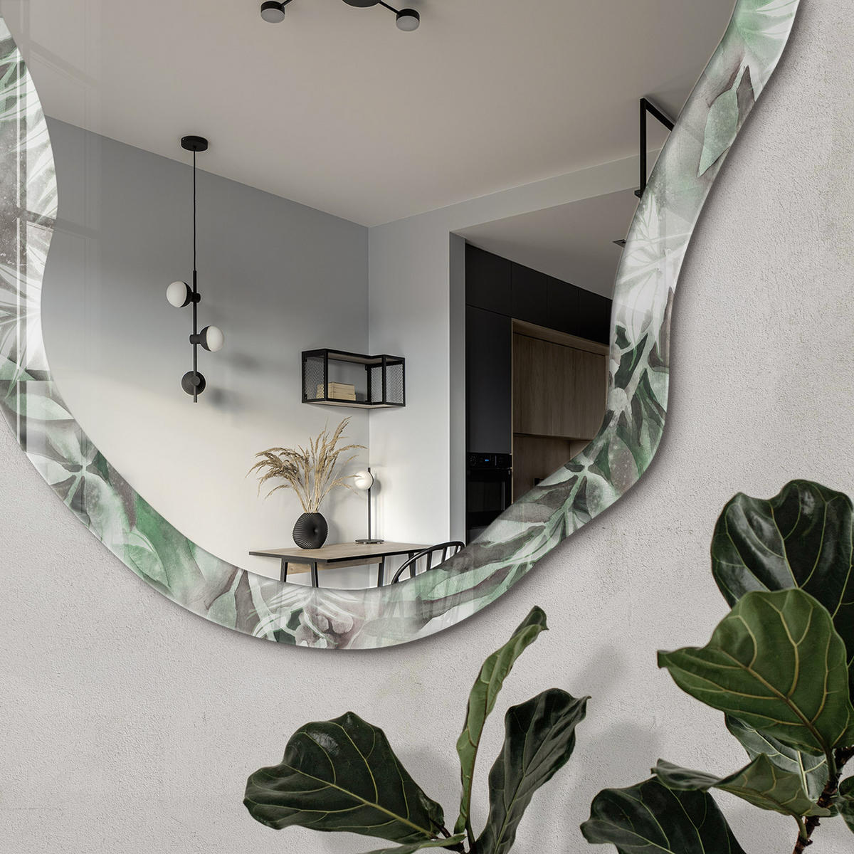 SPIEGEL 90x45 cm asymmetrisch mit Druck - Grüner Dschungel - Transparent, Glas (45/90/0.4cm) - TULUP