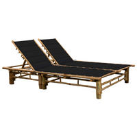 2-PERSONEN-SONNENLIEGE mit Auflagen Bambus - Schwarz, Holz (130/87/200cm) - furnicato