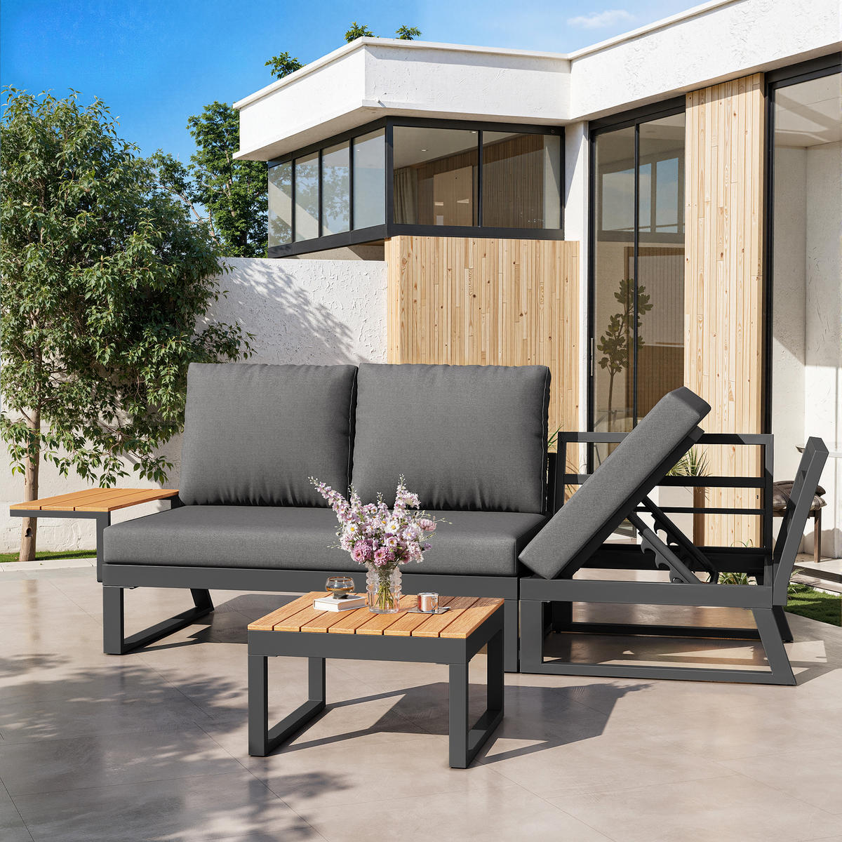 LOUNGEGARNITUR aus Eisen 110x62x75cm Grau mit 10 cm Polsternc - Grau, Metall - Modfu