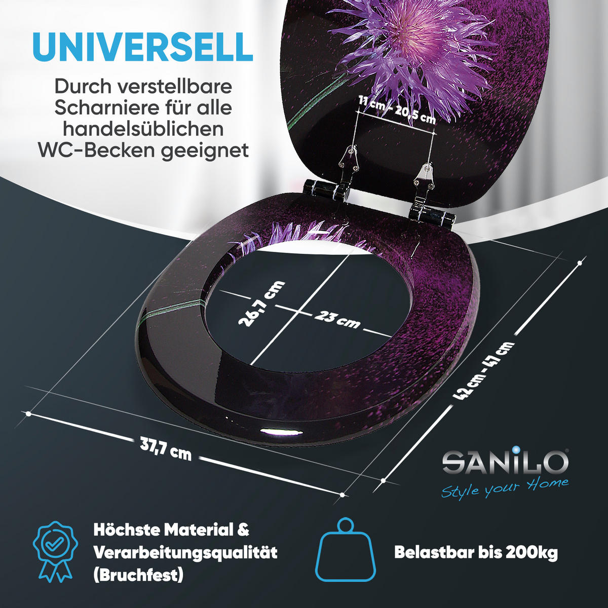 WC-SITZ mit Absenkautomatik Purple Dust - Violett, Holzwerkstoff (38/6/47cm) - Sanilo