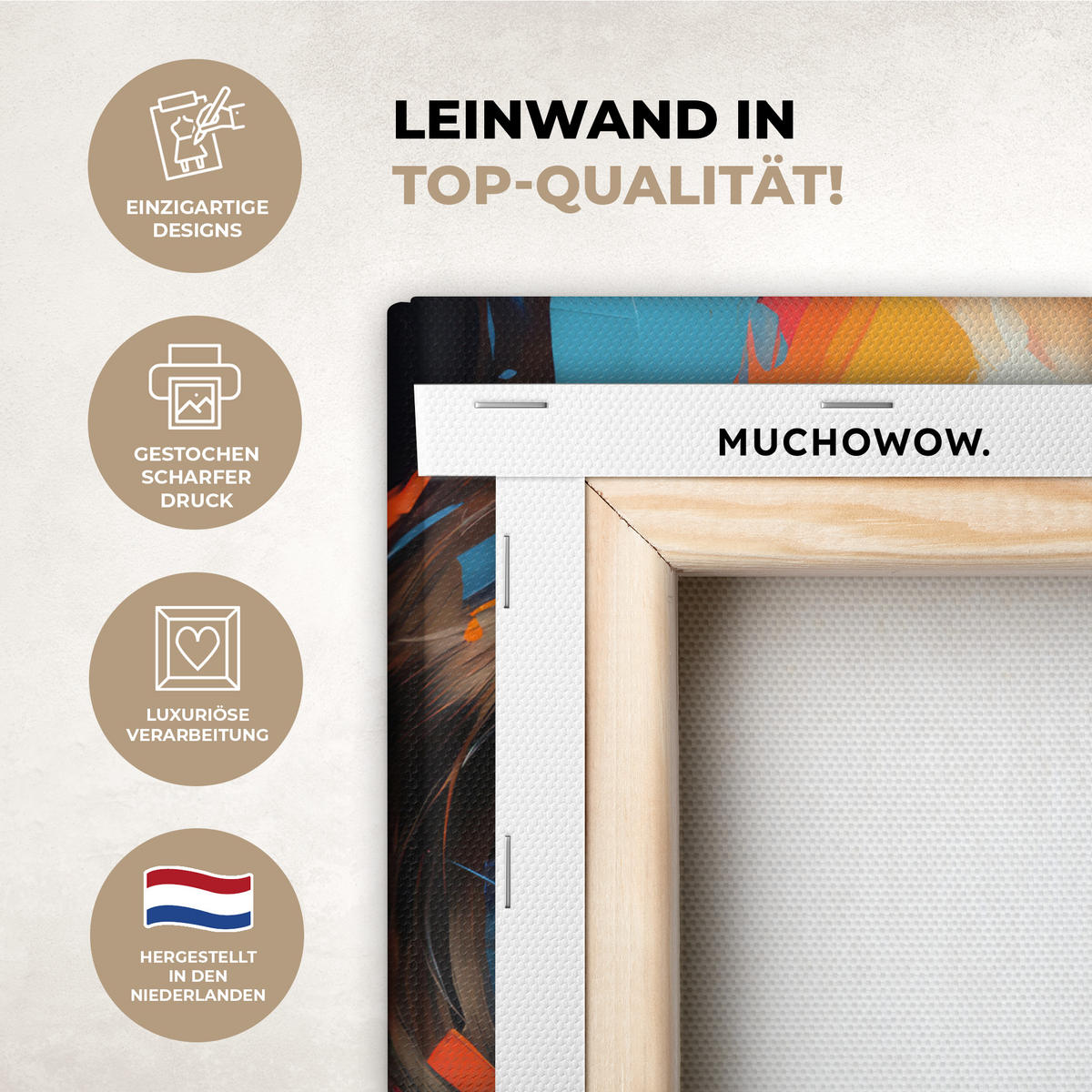 LEINWANDBILD Frau - Porträt - Farbenfroh - Kunst Deko Wohnzimmer 20x20 cm - Multicolor, Textil (20/20cm) - MuchoWow