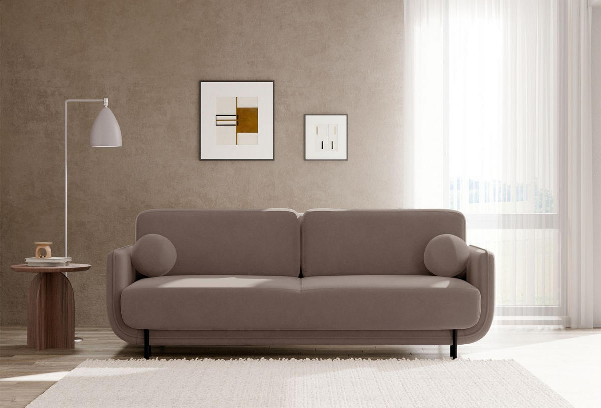 SCHLAFSOFA Ovals Hellbraun - Hellbraun/Schwarz, Textil/Metall (236/95/96cm) - Selsey