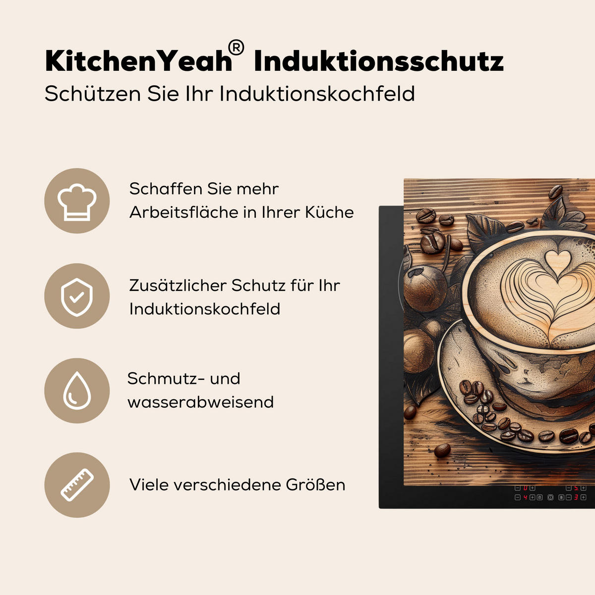 HERDABDECKPLATTE Kaffee - Vintage - Braun - Tasse - Holz Induktionsmatte 78x78 cm - Cappuccino, Kunststoff (78/78/0.2cm) - MuchoWow