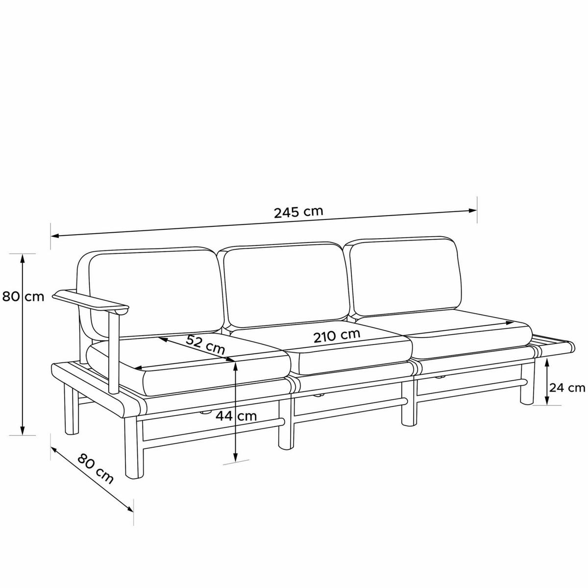 GARTENSOFA ATREDA 3-Sitzer, mit Ablage - Grau, Holz/Textil (245/74/80cm) - KONSIMO®