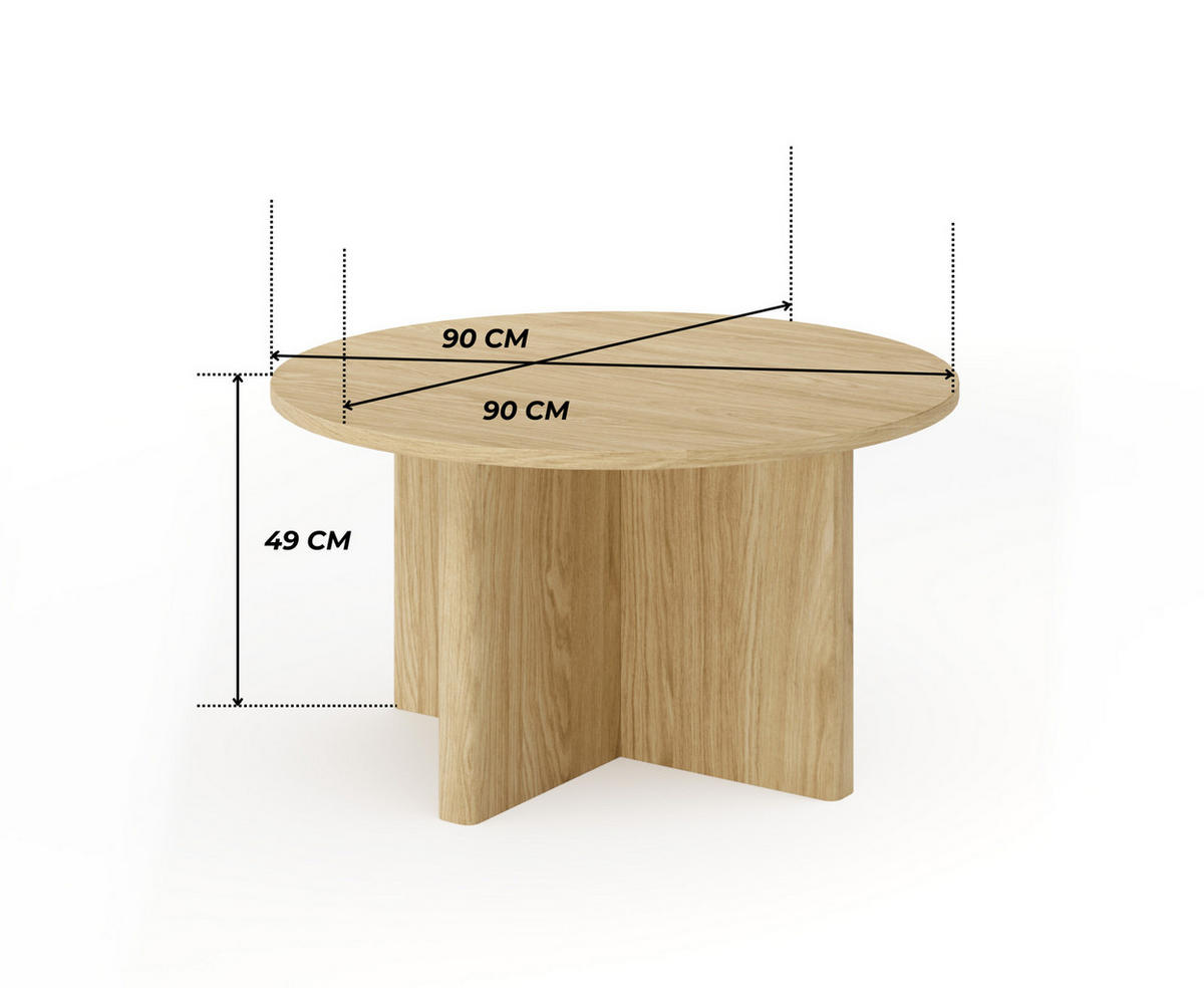 COUCHTISCH VIRONE (Geölte Eiche, Rund, 90 cm) - Eichefarben, Holz/Holzwerkstoff (90/90/49cm) - Ravio