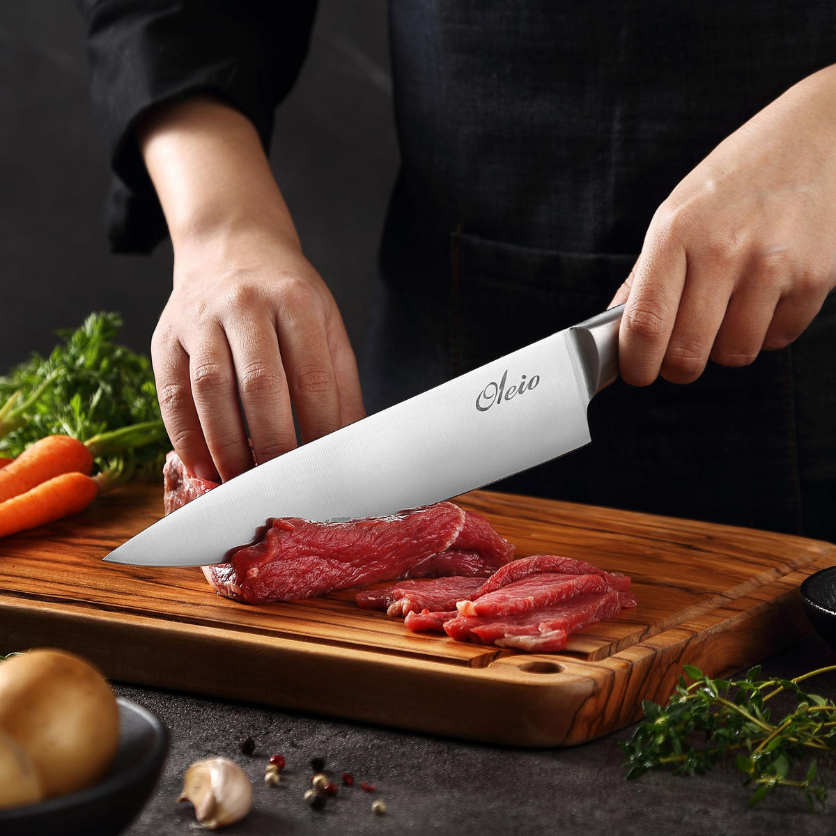 MESSERBLOCK-SET 6-TEILIG - Schwarz, Holz/Metall (1/1/1cm) - Oleio