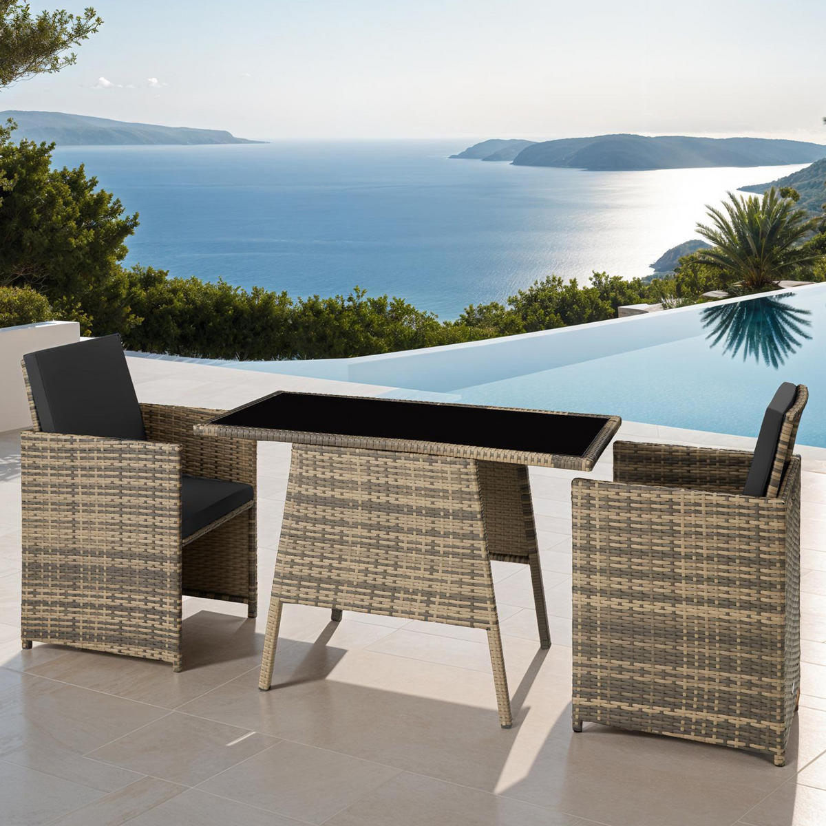 RATTAN SITZGRUPPE Lausanne,zusammenschiebbar,natur - Naturfarben, Kunststoff - tectake