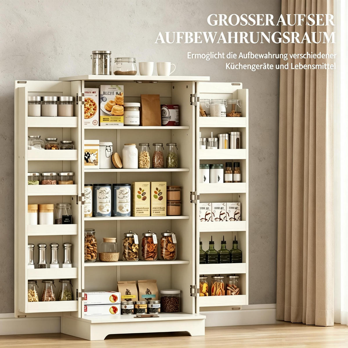 HIGHBOARD DE-38819 60/40/120 cm 5-stufiger Schrank und Türregale Creme/Rustikalbraun - Creme, Holzwerkstoff (60/120/40cm) - ComfortXL