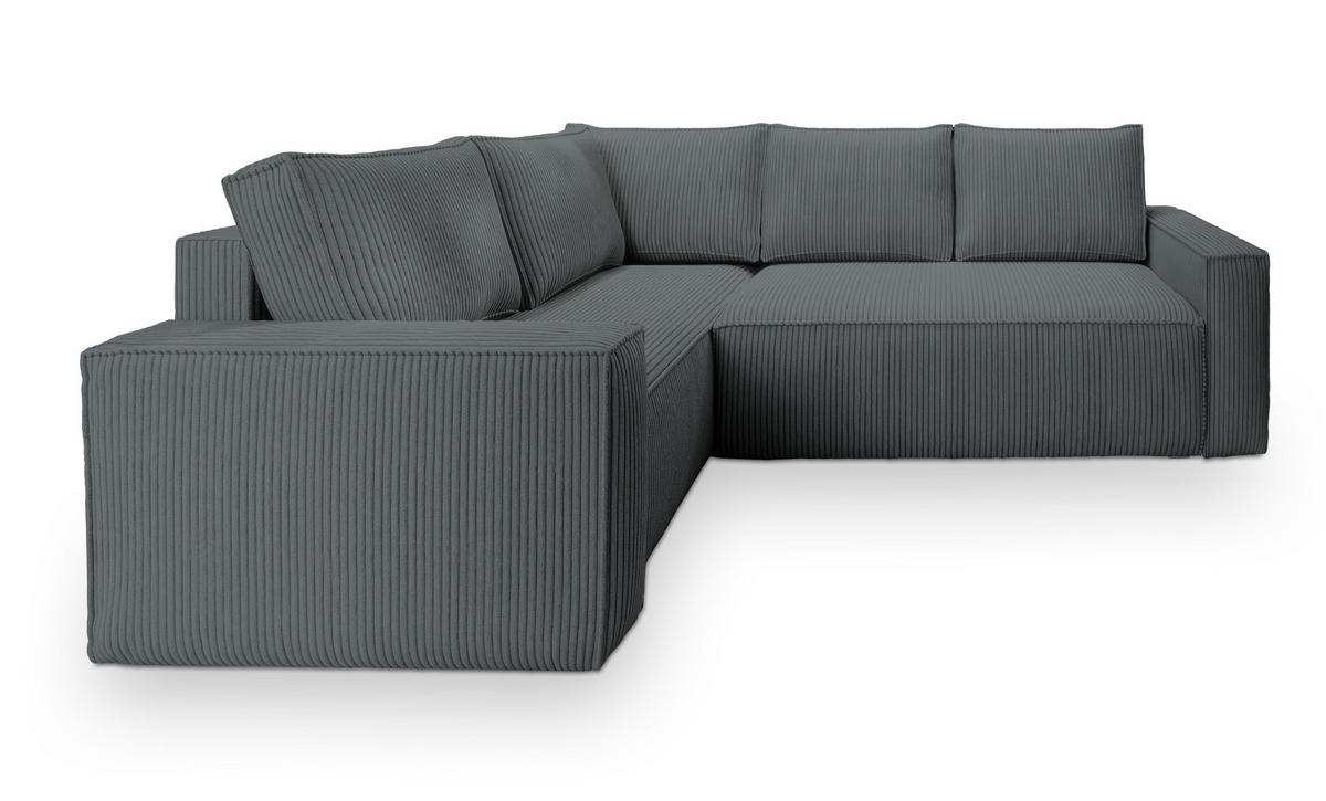ECKSOFA ESTANO L-S Grau Kordstoff mit Schlaffunktion - Grau, Holz (230/158cm) - MASSENO