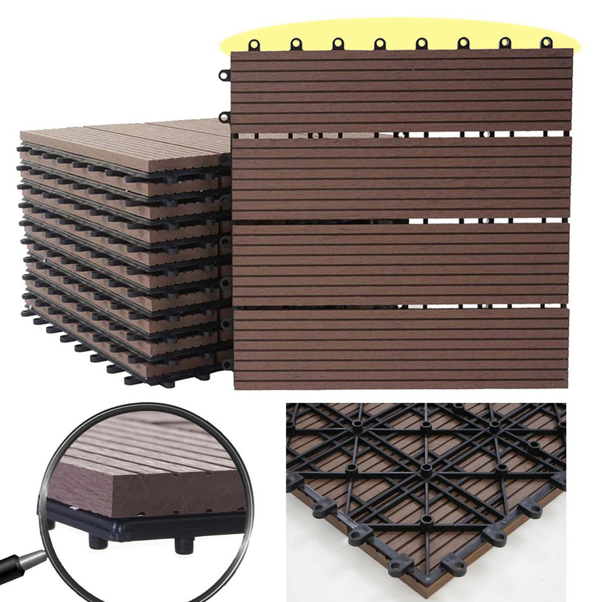 WPC BODENFLIESE 11x 30x30cm Premium Coffee linear - Braun, Kunststoff (30/30/2cm) - BERLINLODGE