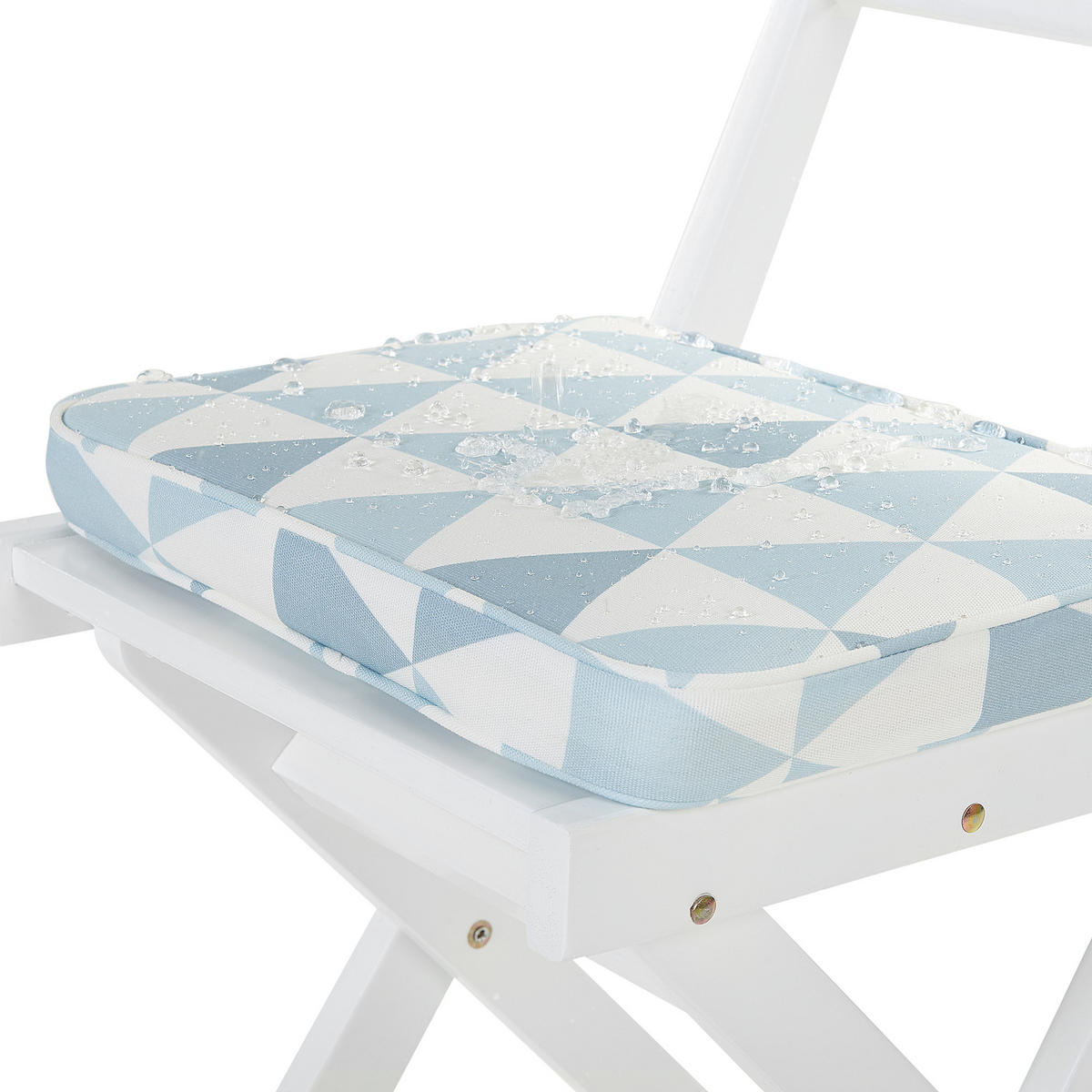 BALKONSET 2-Sitzer Akazienholz weiß Auflagen Dreiecke blau / weiß Fiji - Blau/Weiß, Holz/Textil - Beliani