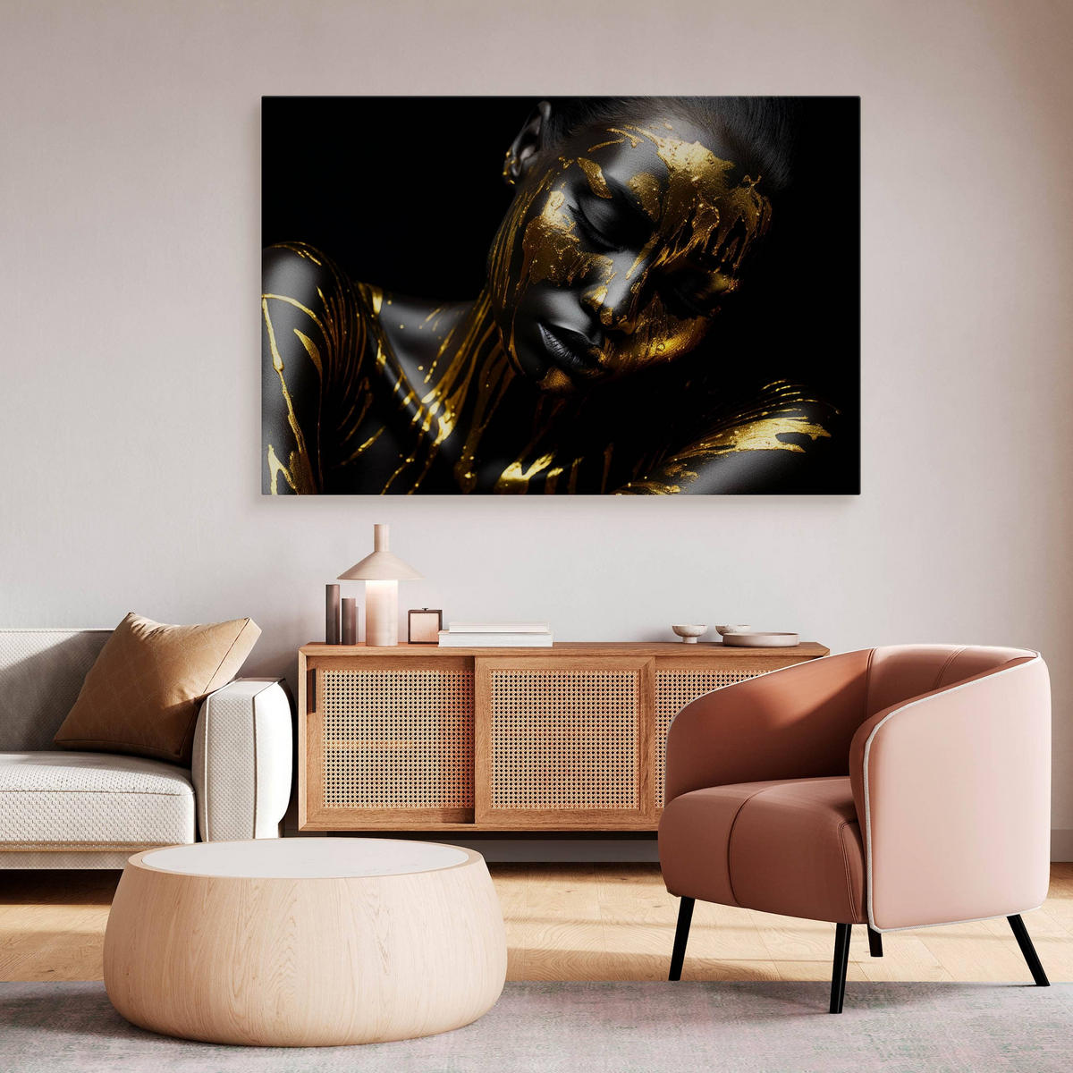 LEINWANDBILD abstraktes Porträt Frau Glamour Stil 30cm x 20cm - Beige/Gelb, Textil (30/20cm) - Muralo