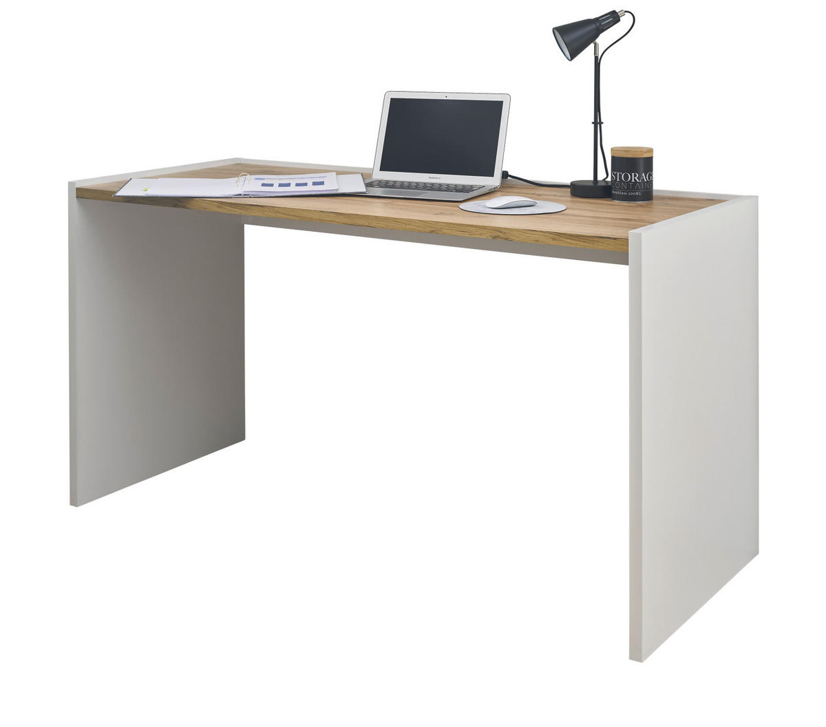 SCHREIBTISCH weiß matt, Eiche Wotan 143 x 62 cm, Laptoptisch mit großer Arbeitsfläche - Silberfarben/Eiche Wotan, Holzwerkstoff/Kunststoff (143/62/76cm) - Furn.Design