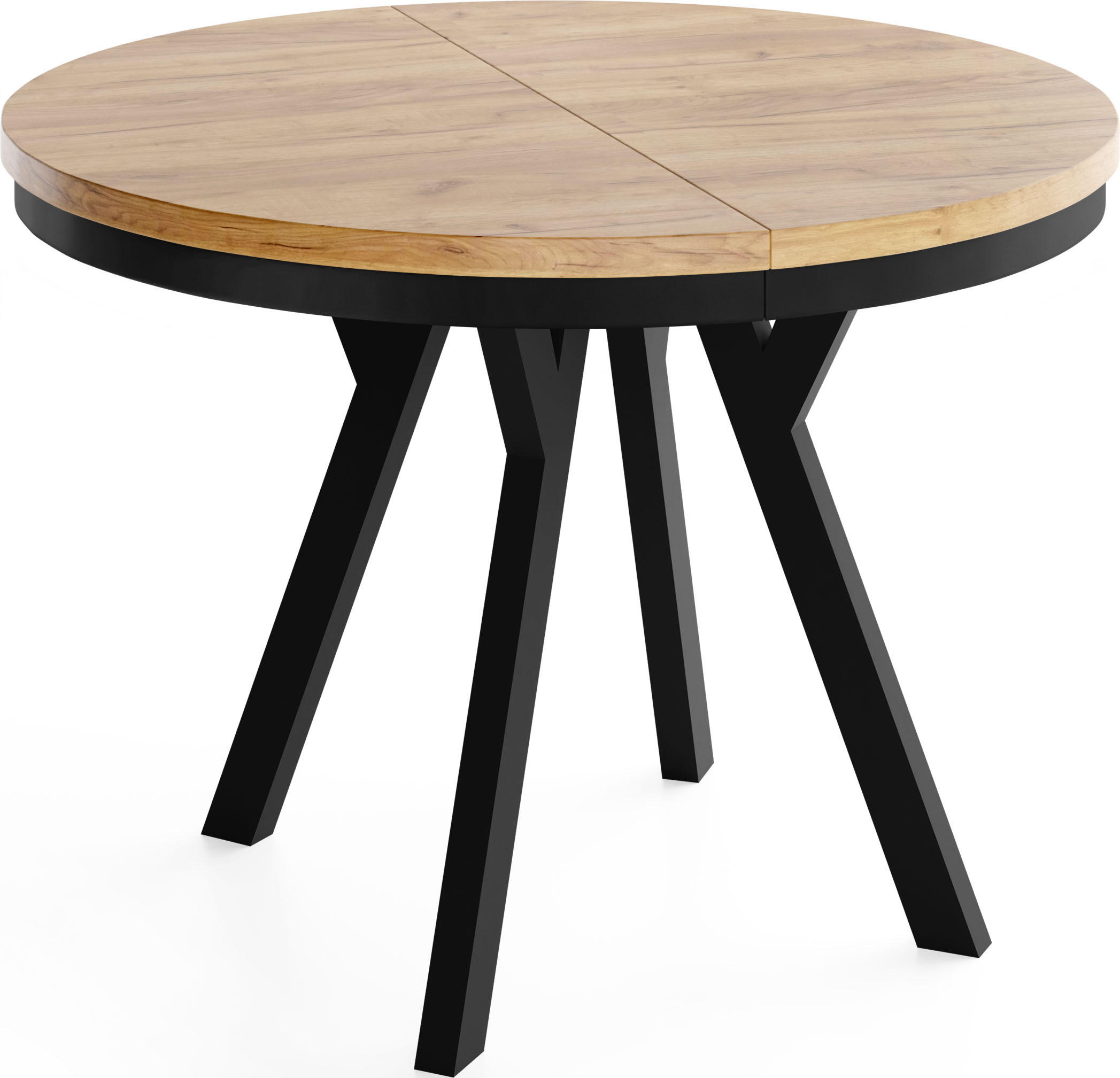 ESSTISCH Vero Neo rund ausziehbar verlängerbar, Eiche Braun 100-300/100/77 cm - Eiche Wotan/Schwarz, Holz/Holzwerkstoff (100/100/77cm) - WFL GROUP