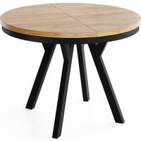 ESSTISCH Vero Neo rund ausziehbar verlängerbar, Eiche Braun 100-300/100/77 cm - Eiche Wotan/Schwarz, Holz/Holzwerkstoff (100/100/77cm) - WFL GROUP