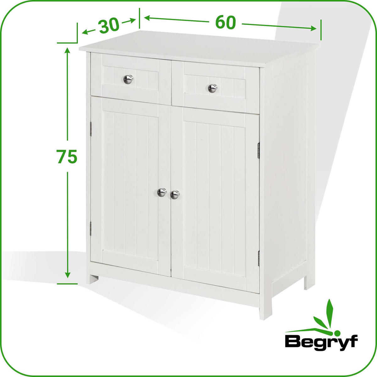 BADSCHRANK MDF Weiß 2 Türen 2 Schubladen 60x30x75 cm - Weiß, Holzwerkstoff (60/75/30cm) - Begryf