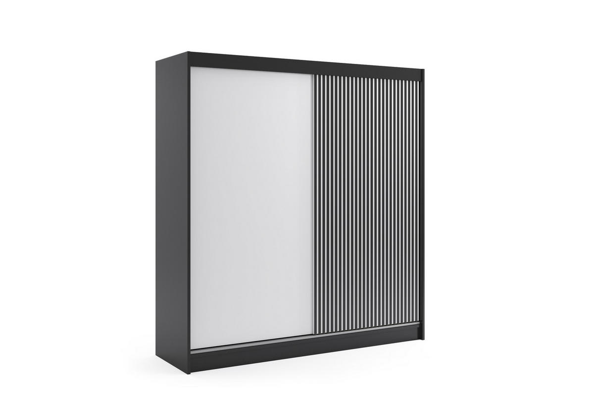 KLEIDERSCHRANK VILAN mit Lamel/LED - 200 cm - Schwarz - Schwarz, Holzwerkstoff (200/215/61cm) - ALTDECOR