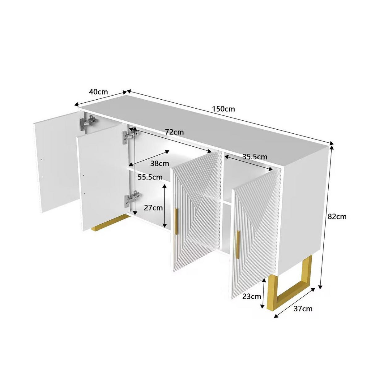 SIDEBOARD 4-türig 150 x 40 x 82 cm Weiß mit verstellbaren Regalböden - Weiß, Holzwerkstoff (150/82/40cm) - Meubliv