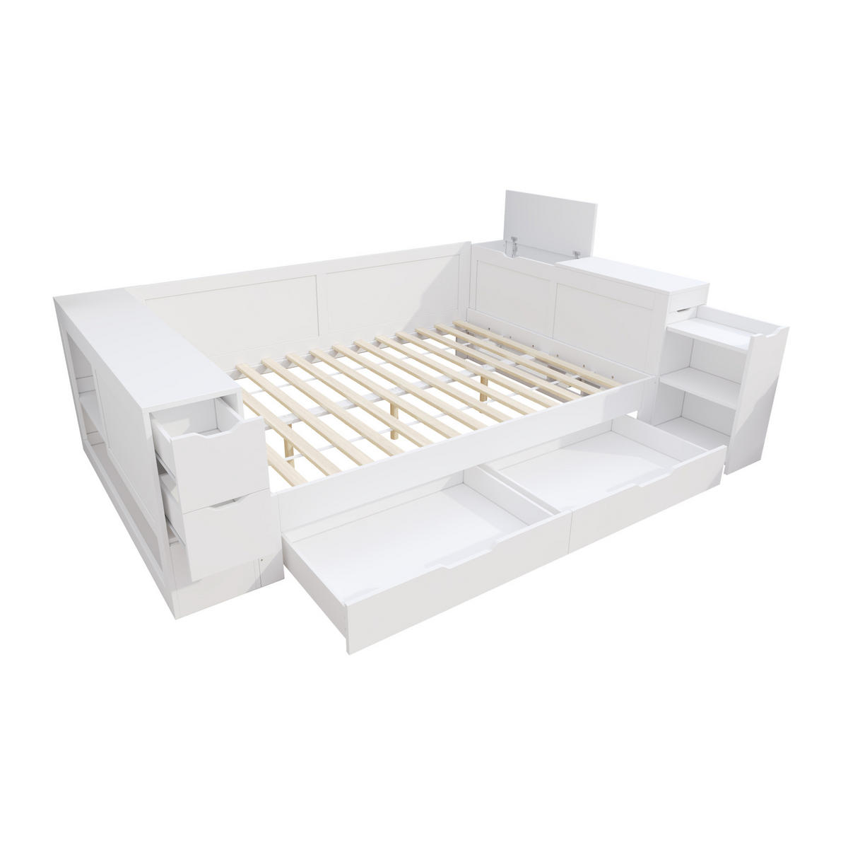 POSTEL s úložným prostorem 140/190 cm bílá z MDF s šuplíky a odkládacím prostorem - bílá, kompozitní dřevo (140/190cm) - OKWISH