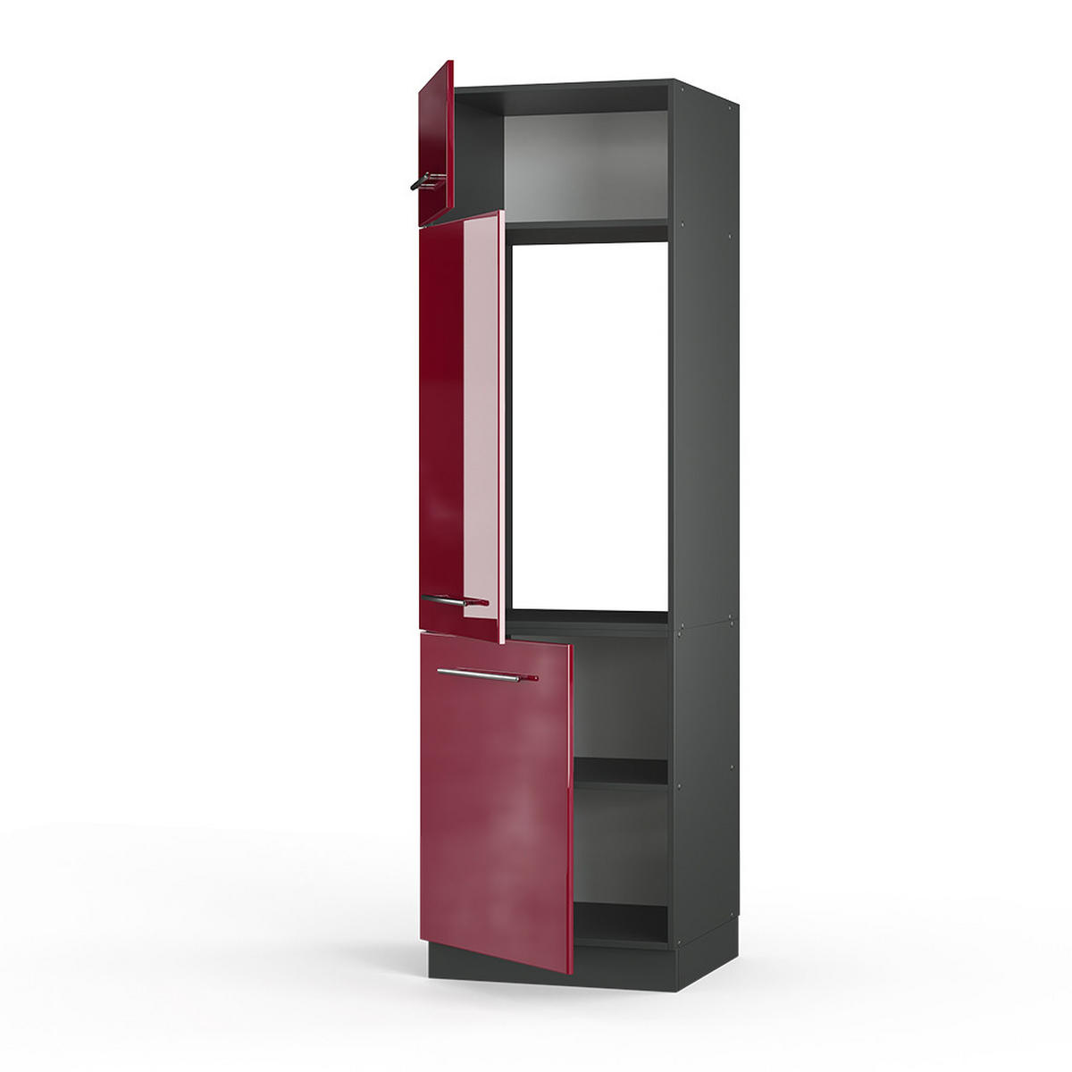 KÜCHENSCHRANK Fame-Line Bordeaux Hochglanz 60 cm - Bordeaux/Anthrazit, Holzwerkstoff (60/206.8/58.1cm) - Vicco