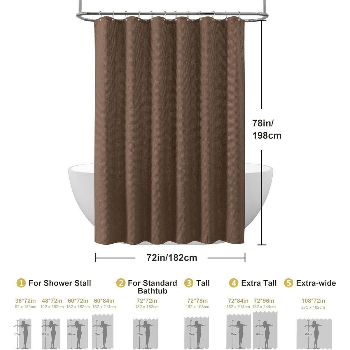 DUSCHVORHANG Waffelstoff 182 x 198 cm Braun - Braun, Textil (182/198cm)