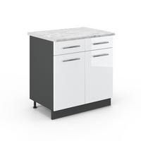 KÜCHENUNTERSCHRANK Fame-Line Weiß Hochglanz 80 cm, AP Marmor - Weiß Hochglanz/Anthrazit, Holzwerkstoff (80/82/60cm) - Vicco