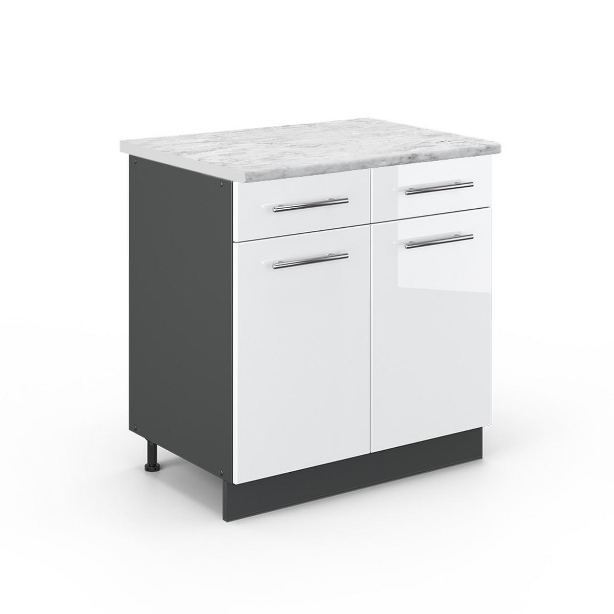 KÜCHENUNTERSCHRANK Fame-Line Weiß Hochglanz 80 cm, AP Marmor - Weiß Hochglanz/Anthrazit, Holzwerkstoff (80/82/60cm) - Vicco