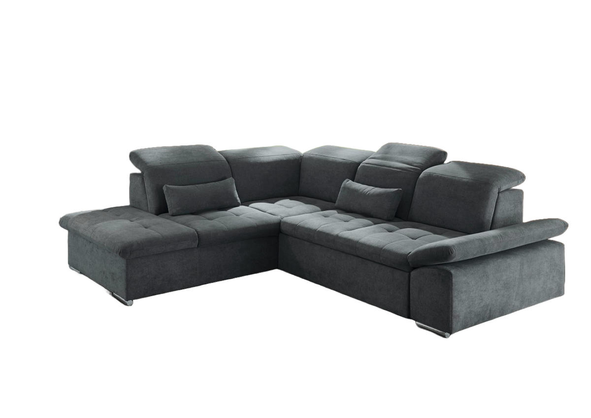 ECKSOFA mit Schlaffunktion mit Bettkasten und verstellbaren Kopf- und Rückenlehnen - Chromfarben/Dunkelgrau, Textil (276/240cm) - ed exciting design