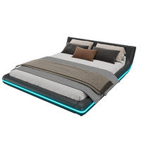 BODENBETT 160/200 cm Schwarz mit LED-Umgebungslicht aus PU - Schwarz, Kunststoff (160/200cm) - OKWISH